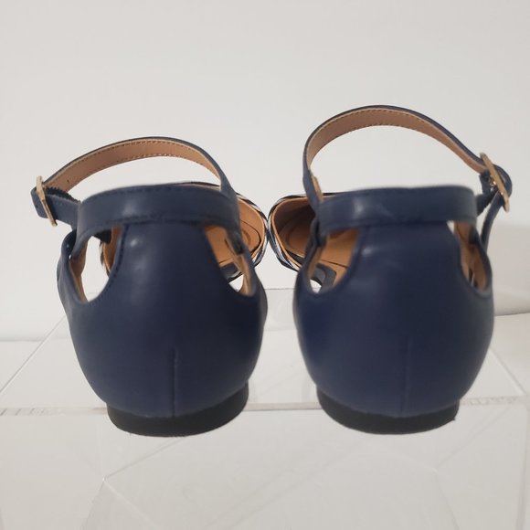 Cato Ankle Strap Pointed Toe Striped Flat Shoes - Picture 4 of 8